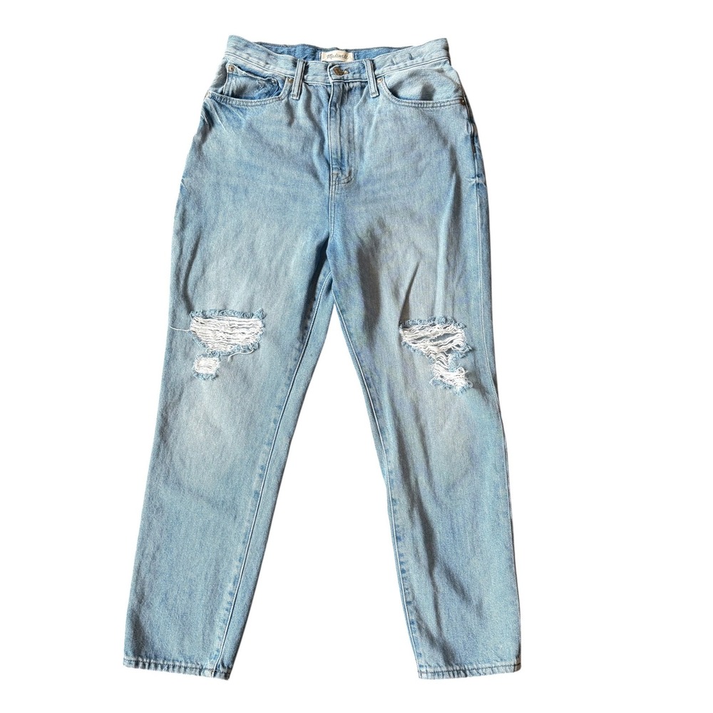 Madewell Mom Jeans Women's 28 Light Wash Distressed High Rise Ankle Length